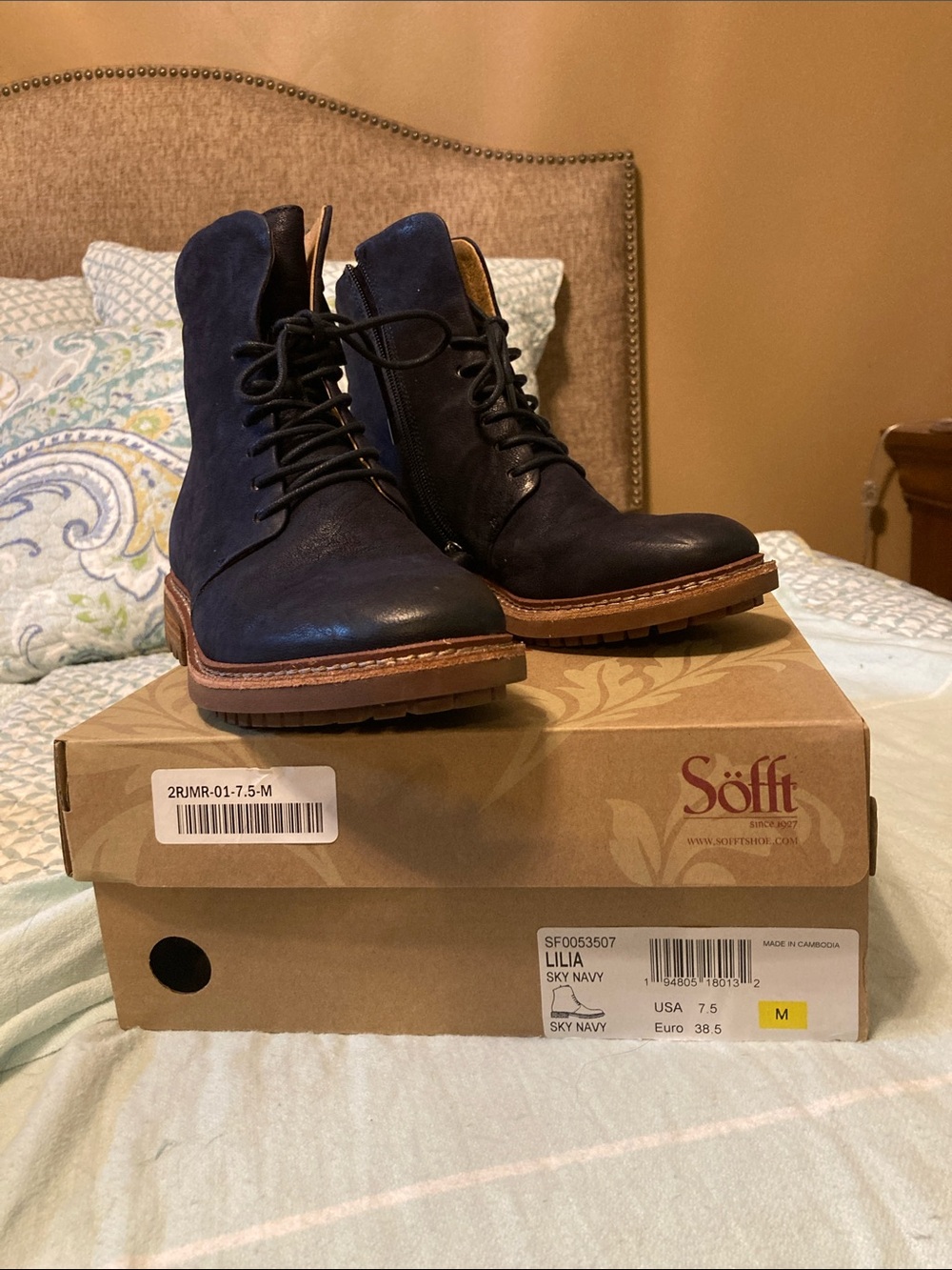 Sofft Lilia Ankle Boots in Navy and Brown
